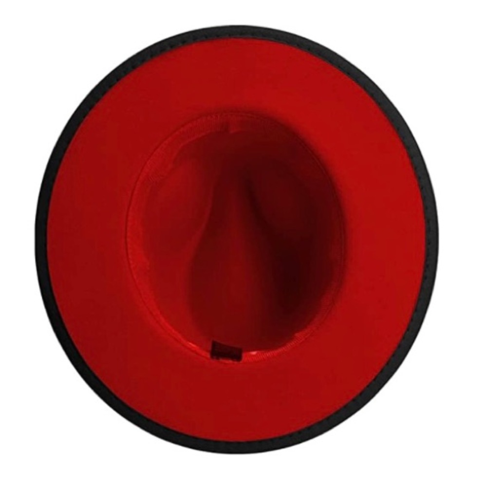 BRAND NEW TRENDY UNISEX WIDE BRIM FEDORA WITH RED UNDERBILL NWT - Picture 3 of 7